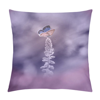 Personality  Blue Butterfly On The Flower With Soft Tones Pillow Covers