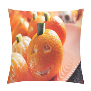 Personality  Mandarines Ornamented As Halloween Pumpkins Pillow Covers