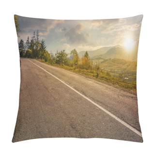 Personality  Countryside Road Through Mountains At Sunset Pillow Covers