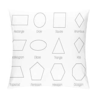 Personality  Geometric Shapes With Labels. Set Of 12 Basic Shapes. Simple Flat Vector Illustration Pillow Covers