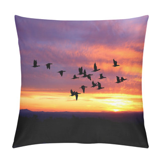 Personality  Landscape During Sunset With Flying Birds  Pillow Covers