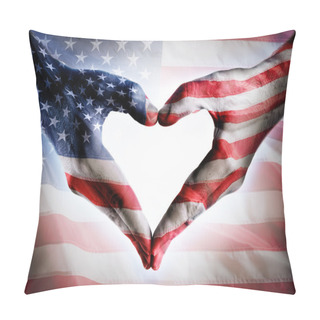 Personality  Love And Patriotism - Usa Flag On Heart Shaped Hands Pillow Covers