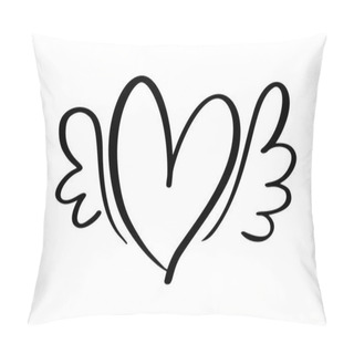 Personality  Vector Valentines Day Hand Drawn Calligraphic Heart With Wings. Holiday Design Element Valentine. Icon Love Decor For Web, Wedding And Print. Isolated Calligraphy Lettering Illustration Pillow Covers