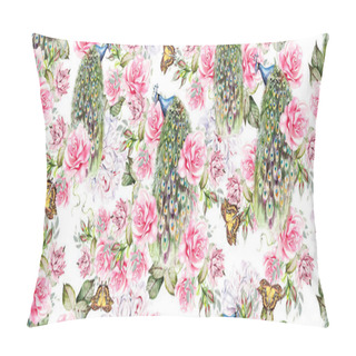 Personality  Watercolor Colorful Pattern With Peony, Roses, Succulent Flowers And Peacock.  Pillow Covers