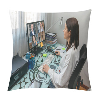 Personality  Woman On Video Conference Work Meeting Pillow Covers