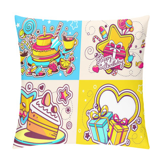 Personality  Vector Creative Colorful Set Of Birthday Illustration With Gift  Pillow Covers