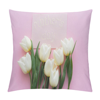 Personality  Top View Of Envelope With Mothers Day Lettering Near White Flowers On Pink  Pillow Covers