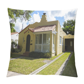 Personality  Coral Gables, Florida USA - March 14, 2020: Classic Mediterranean Architecture Style Home In The Historic City Of Coral Gables Located In Miami. Pillow Covers