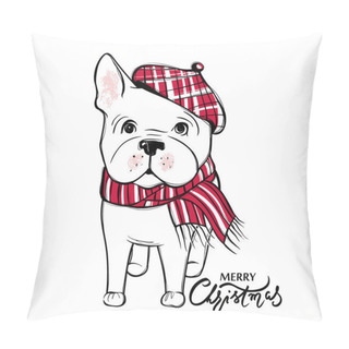 Personality  Cute Vector Dog In Winter Clothes. Fashion French Bulldog Puppy. Pillow Covers
