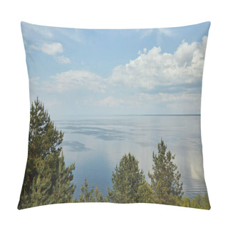 Personality  Aerial View Of Landscape With Green Leafy Trees, River And Peaceful Sky Pillow Covers