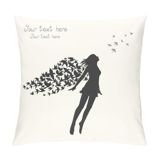Personality  Girl Silhouette With Birds Pillow Covers