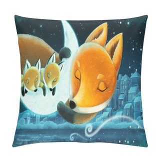 Personality  Cartoon Scene With Animals Family Of Foxes In The Forest Sleeping By Night Illustration For Children Pillow Covers