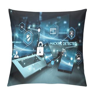 Personality  Antivirus Interface Over Modern Tech Devices 3D Rendering Pillow Covers