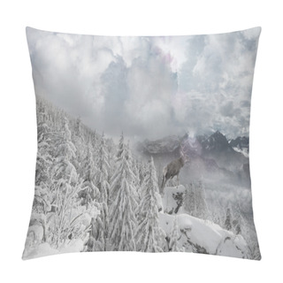 Personality  Deer Winter Mountain View Pillow Covers