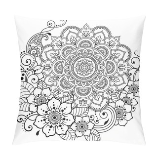 Personality  Circular Pattern In Form Of Mandala With Flower For Henna, Mehndi, Tattoo, Decoration. Decorative Ornament In Ethnic Oriental Style. Coloring Book Page. Pillow Covers