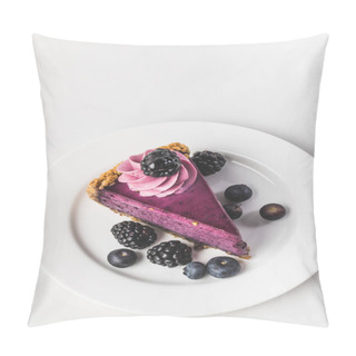 Personality  Top View Of Sweet Cake With Fresh Berries On Plate Isolated On White Pillow Covers