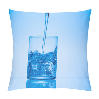Personality  Toned Image Of Water Pouring In Glass On Blue Background With Copy Space Pillow Covers