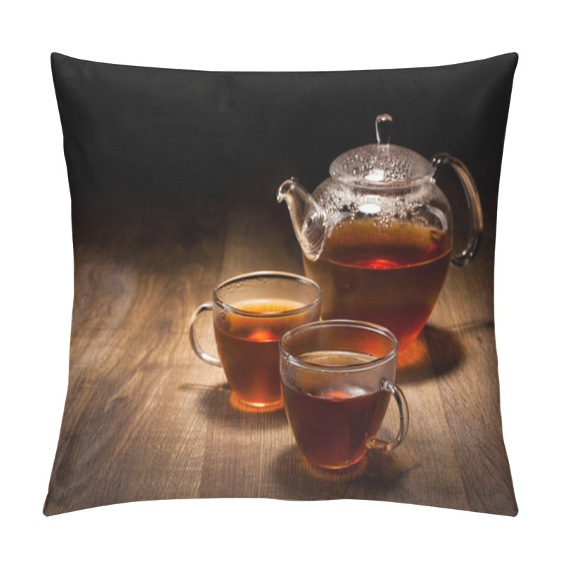 Personality  Tea Set On A Wooden Table Pillow Covers