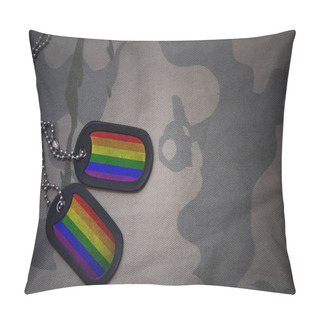 Personality  Army Blank, Dog Tag With Gay Rainbow Flag On The Khaki Texture Background. Military Concept Pillow Covers