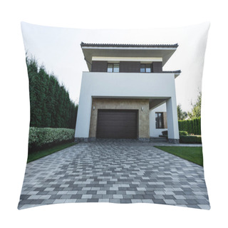 Personality  Exterior Of New Modern House With Empty Parking Pillow Covers