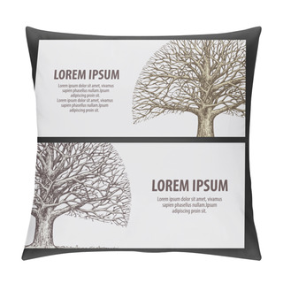 Personality  Leafless Tree. Ecology, Nature Banner. Hand-drawn Vector Old Oak. Pillow Covers