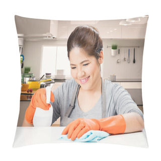 Personality  Asian Housekeeper Cleaning On Table Pillow Covers