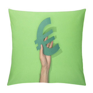 Personality  Cropped View Of Man Holding Euro Currency Sign On Green Pillow Covers
