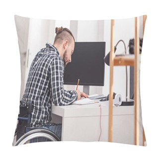 Personality  Concentrated Handicapped Man Making Notes Pillow Covers