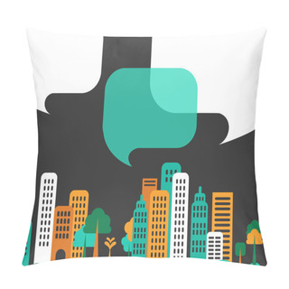 Personality  City Talks, Buildings And Speech Bubbles Pillow Covers