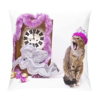 Personality  New Year Card With Clock And Cat Pillow Covers
