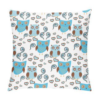 Personality  Cute Seamless Pattern With Owls Couple. Blue And Brown Owls. Vector Illistration Pillow Covers