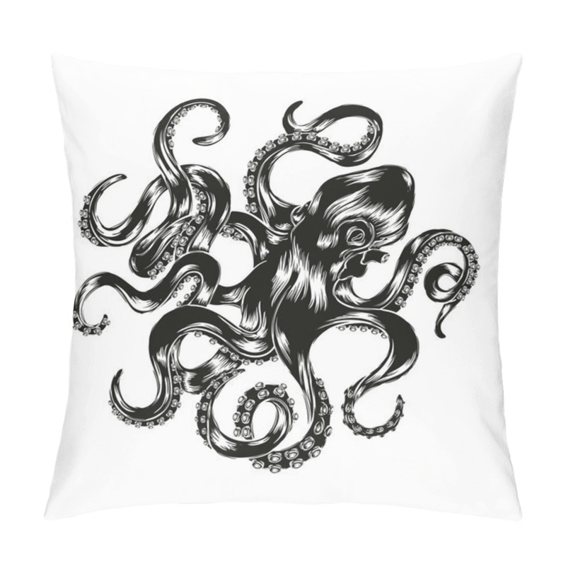 Personality  Octopus hand drawn vector illustration. Engraved vector octopus  pillow covers