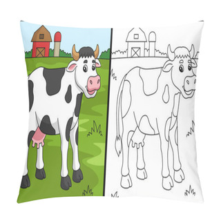Personality  Cow Coloring Page Colored Illustration Pillow Covers