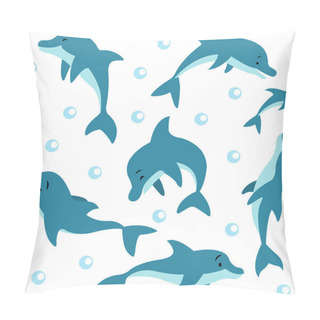 Personality  Seamless Pattern With Floating And Dolphins Playing In The Water, Air Bubbles On A White Background. Pillow Covers