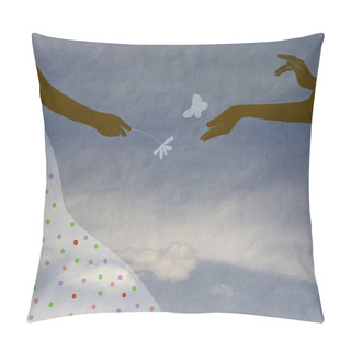 Personality  Hands Couple In Love, Hands Of Children Against The Sky With A Cloud, Vintage Pillow Covers