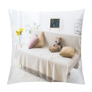 Personality  Light Spacious Room With Comfortable Sofa With Pillows And Teddy Bear  Pillow Covers