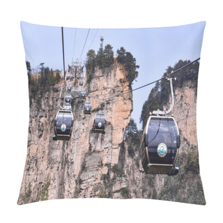 Personality  Hunan, China: FEB 29, 2016. Tianmen Shan Cable Car Is The Longes Pillow Covers
