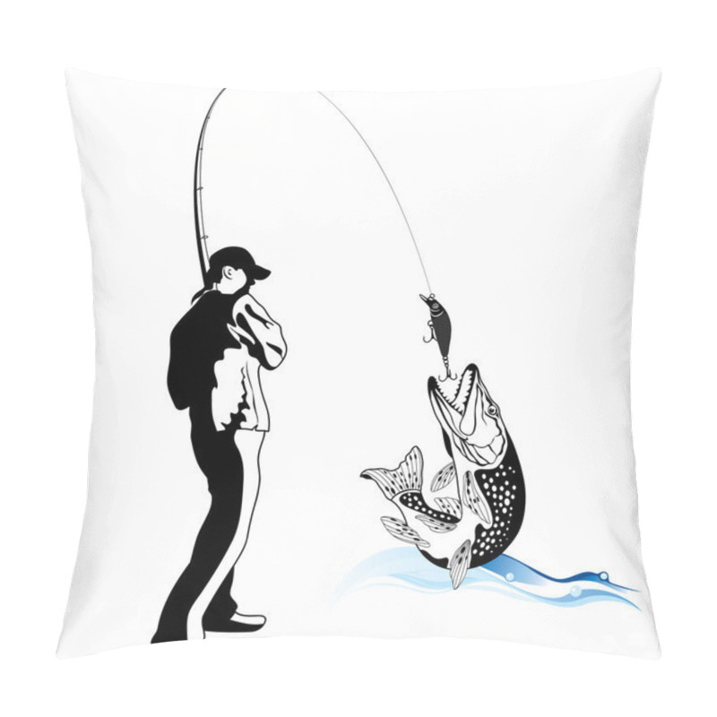 Personality  Fisherman caught a pike, vector illustration pillow covers