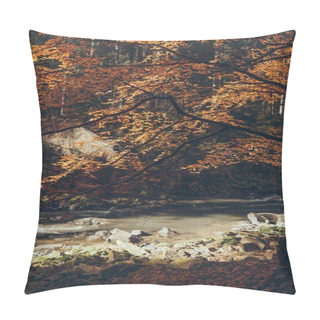 Personality  Fast Mountain River In Autumnal Forest, Carpathians, Ukraine Pillow Covers