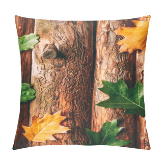 Personality  Top View Of Oak Fallen Leaves On Wooden Background Pillow Covers