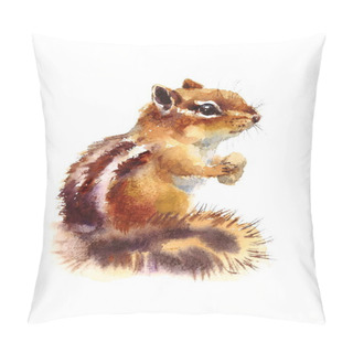 Personality  Watercolor Chipmunk Eating Nuts Wild Animal Rodent Hand Drawn Illustration Isolated On White Background Pillow Covers