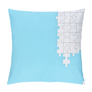 Personality  Flat Lay With White Puzzle Pieces On Blue Background Pillow Covers