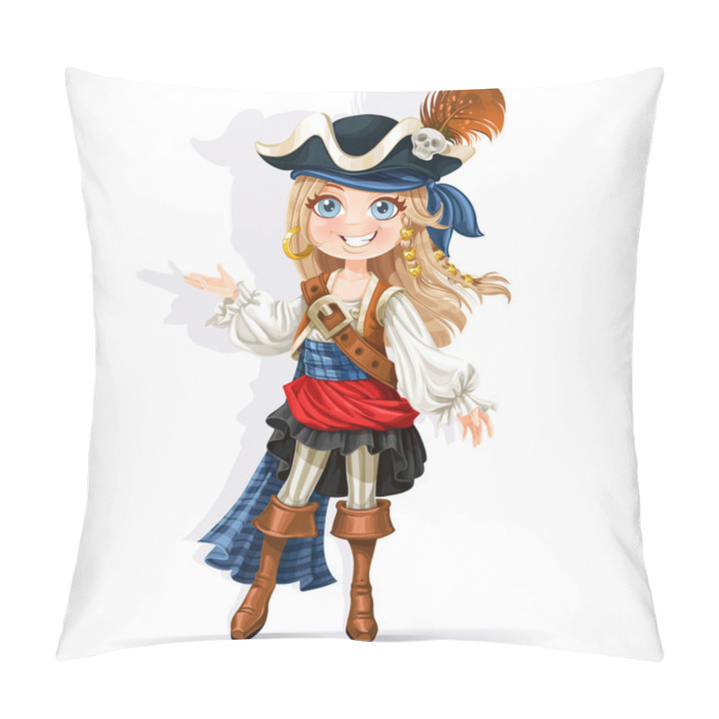 Personality  Cute little pirate girl isolated on a white background pillow covers