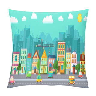 Personality  City Street In A Flat Design Pillow Covers