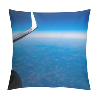Personality  View From Plane Window On Planet Earth, Plane Enginie And Wing. Travel And Transport Concept. Pillow Covers