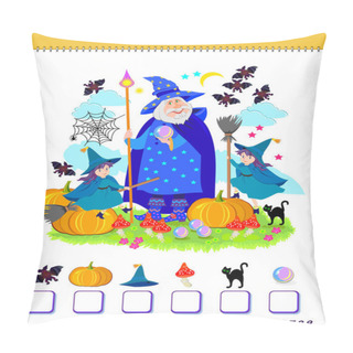 Personality  Educational Page For Little Children. How Many Halloween Objects Can You Find In The Picture? Count The Quantity And Write The Numbers. Printable Worksheet With Exercise For Kids. Logic Puzzle Game. Pillow Covers