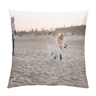 Personality  Grandparents And Granddaughter Walking With Dog  Pillow Covers