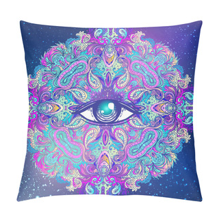 Personality  All Seeing Eye In Lotus Vector Ornamental Lotus Flower, Ethnic A Pillow Covers