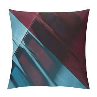 Personality  Top View Of 3d Glasses With Long Shadows On Blue And Bordo Background Pillow Covers