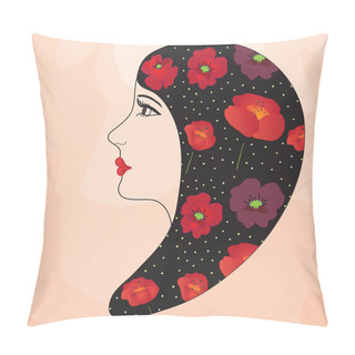 Personality  Girl Profile With Poppy Design Pillow Covers